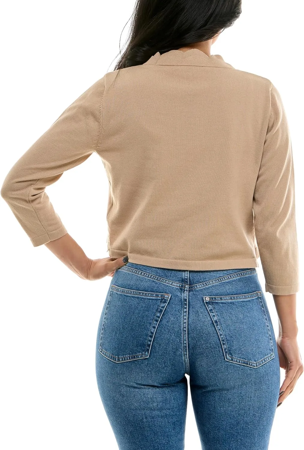 Zac & Rachel Women's 3/4 Sleeve Open Faced Shrug with Tiered Scallop Details