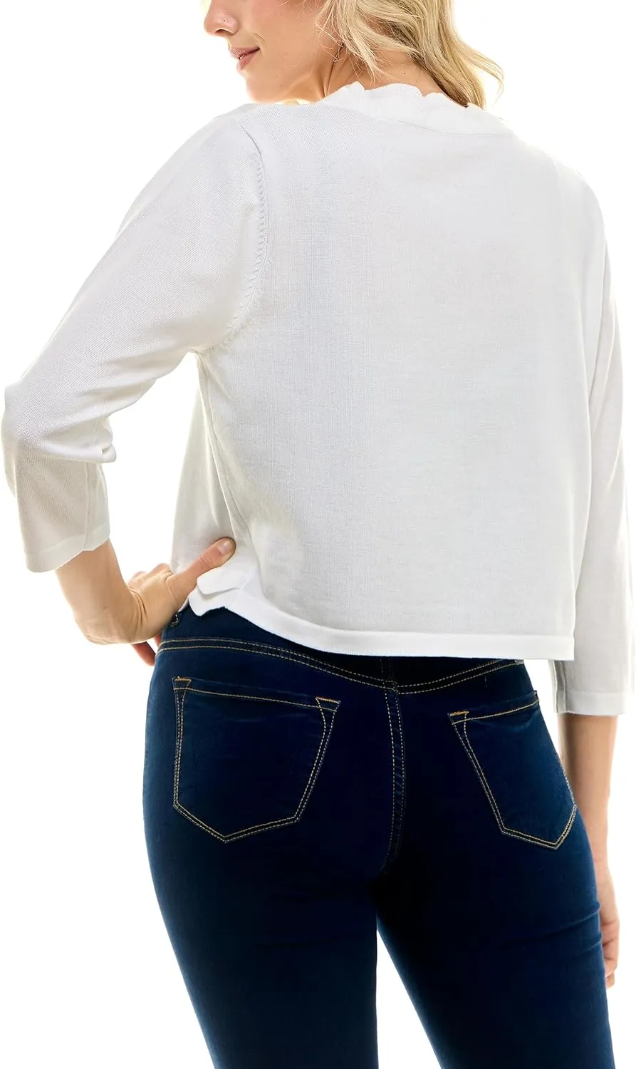 Zac & Rachel Women's 3/4 Sleeve Open Faced Shrug with Tiered Scallop Details