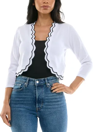 Zac & Rachel Women's 3/4 Sleeve Open Faced Shrug with Tiered Scallop Details