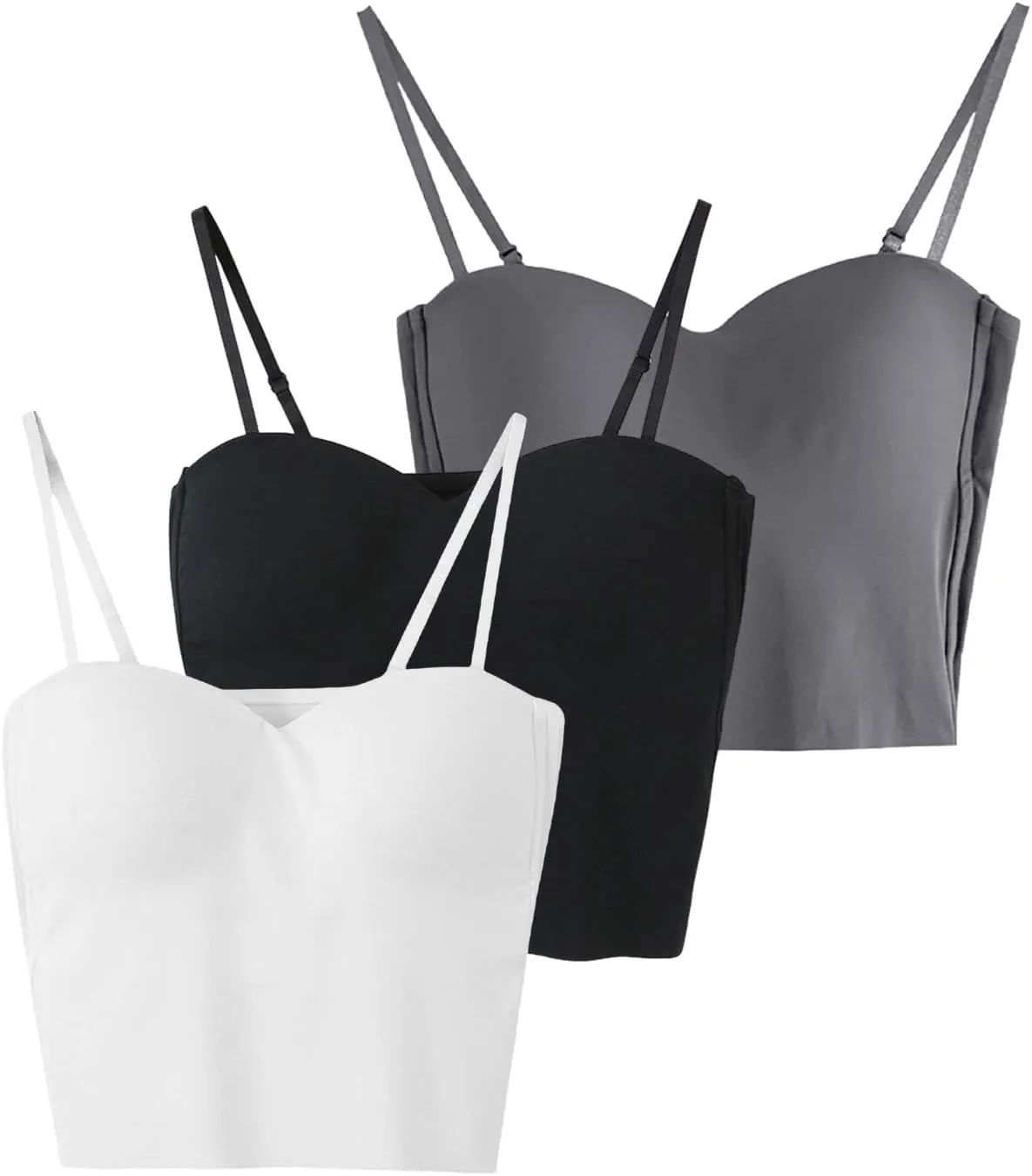 Zcargel Womens Tank Tops Solid Spaghetti Straps Stretch Underwear Build in Shelf Bra Camisoles Sexy Shaper Compression Top