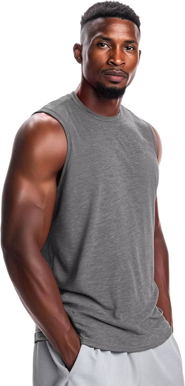 Zengjo Mens Tank Tops Workout Quick Dry Sleeveless Shirts for Gym Running Athletic Loose Muscle Tanks